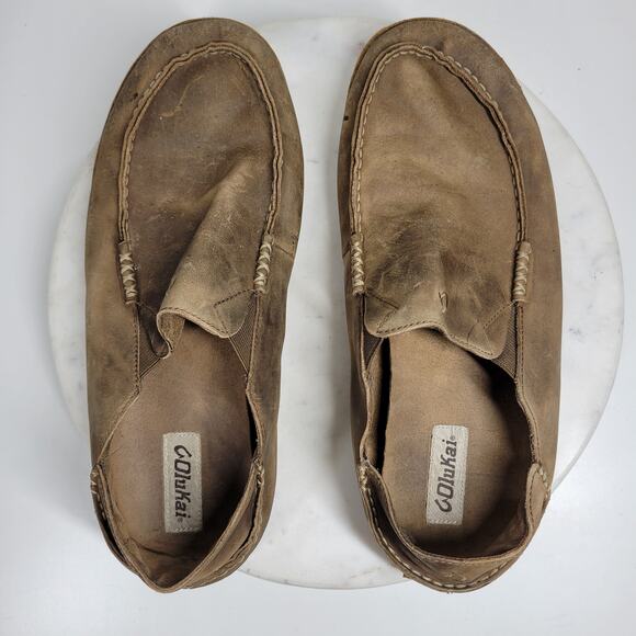 OluKai‎ Moala Shoes Mens 13M Brown Classic Leather Slip On Loafer - Picture 3 of 15